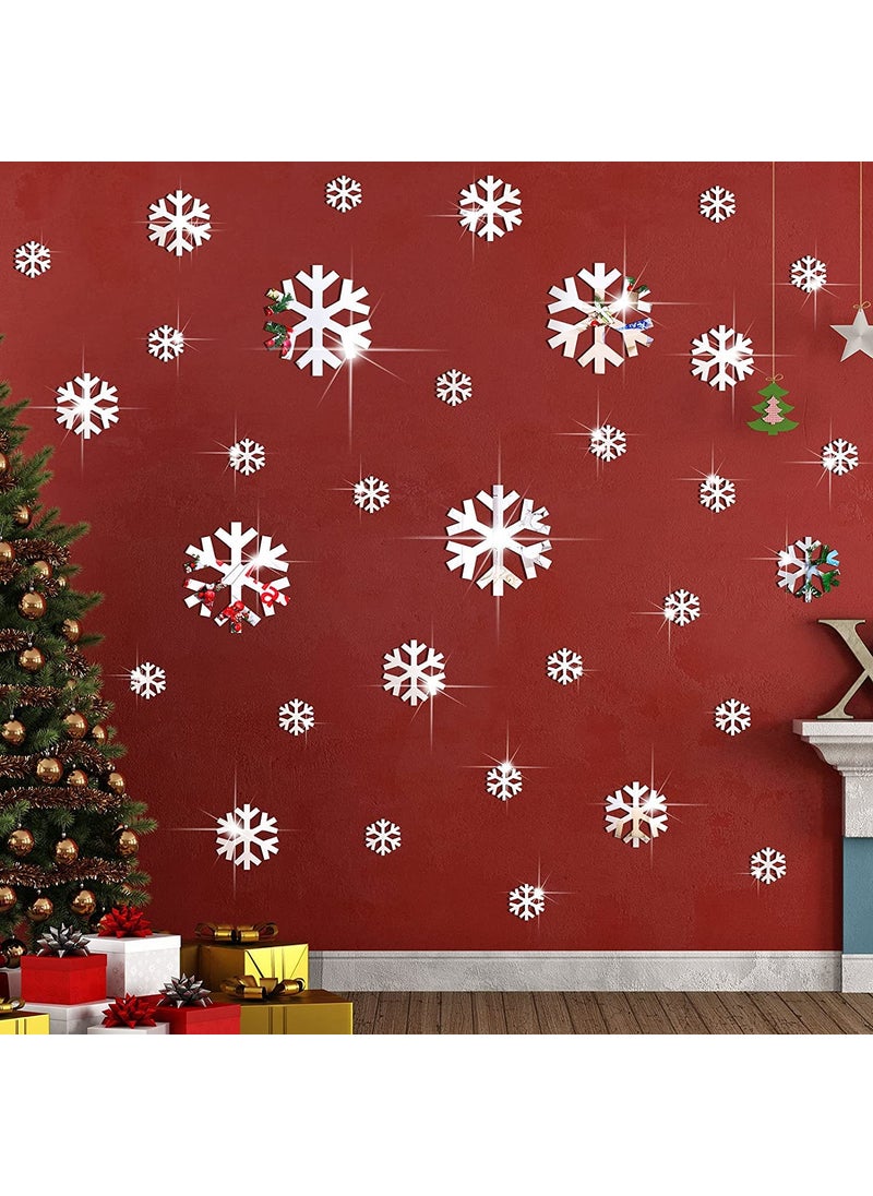 Incrizma Incrizma Removable Mirror Wall Stickers 3D Acrylic Mirror Setting Wall Sticker Decal for Home Living Room Bedroom Decor (30 Pcs Snowflakes Set, Silver)  - Image 3