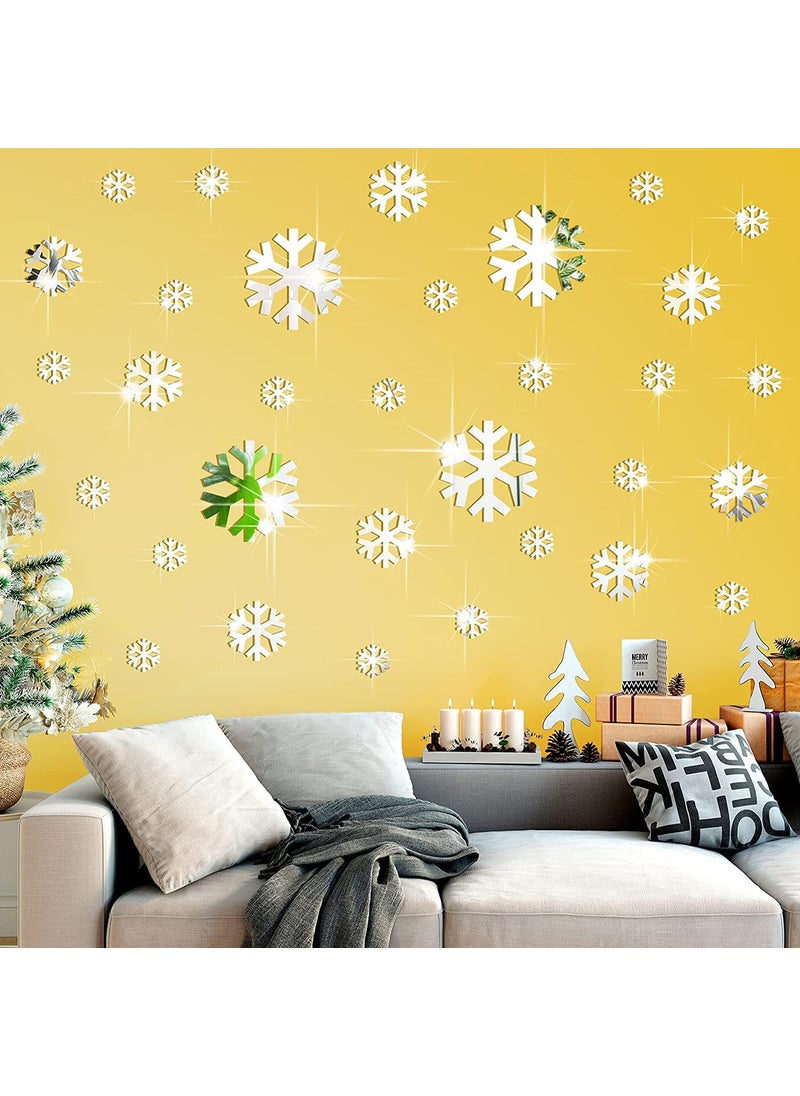 Incrizma Incrizma Removable Mirror Wall Stickers 3D Acrylic Mirror Setting Wall Sticker Decal for Home Living Room Bedroom Decor (30 Pcs Snowflakes Set, Silver)  - Image 2