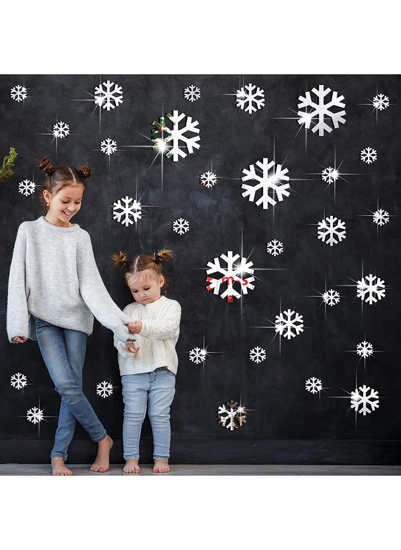 Incrizma Incrizma Removable Mirror Wall Stickers 3D Acrylic Mirror Setting Wall Sticker Decal for Home Living Room Bedroom Decor (30 Pcs Snowflakes Set, Silver)  - Image 5