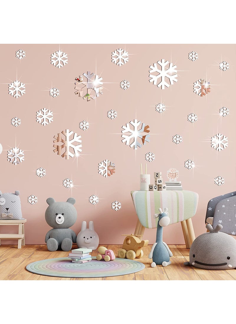 Incrizma Incrizma Removable Mirror Wall Stickers 3D Acrylic Mirror Setting Wall Sticker Decal for Home Living Room Bedroom Decor (30 Pcs Snowflakes Set, Silver)  - Image 1