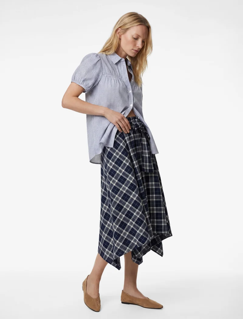 كوتون Plaid Midi Skirt