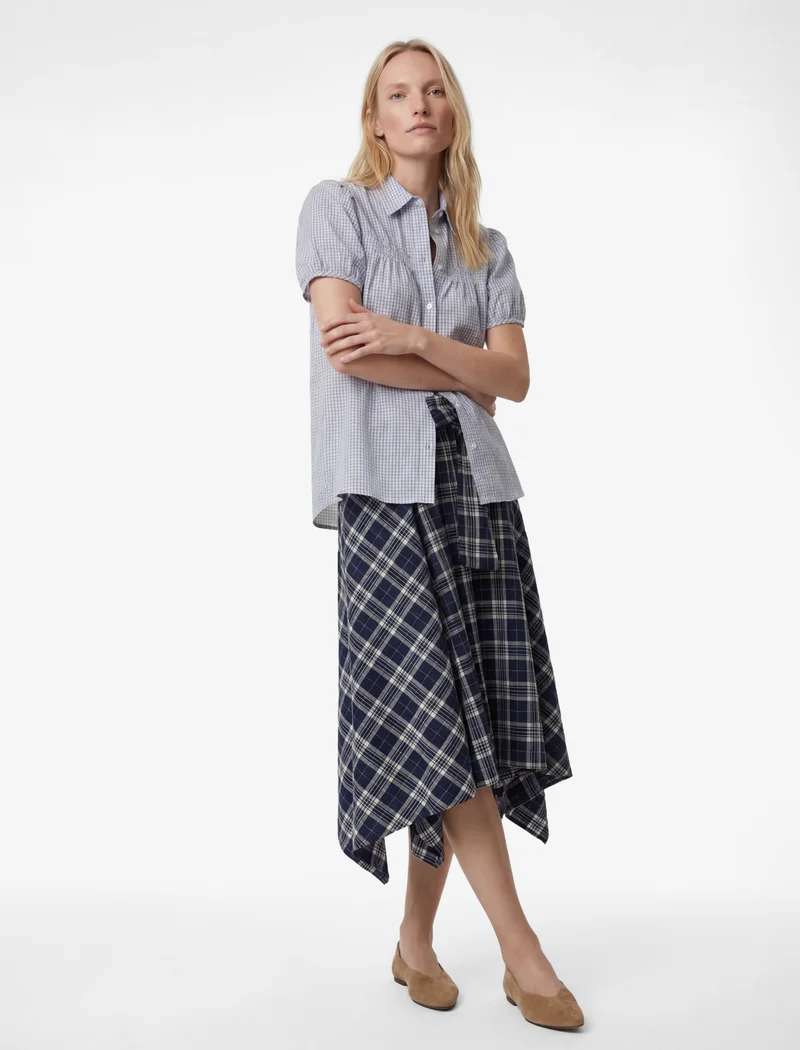 كوتون Plaid Midi Skirt