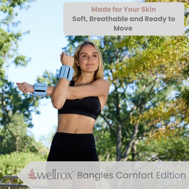 Wellrox أساور ويلروكس المثقلة - إصدار الراحة - 2.4 رطل (1.2 رطل لكل معصم) أوزان قابلة للتعديل للكاحل والمعصم للنساء والرجال - أوزان للذراعين للمشي، بيلاتس واليوغا - Image 3