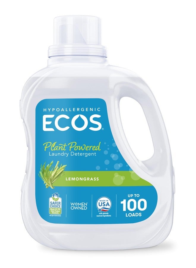 ECOS Laundry Detergent Liquid, 100 Loads - Dermatologist Tested Laundry Soap - Hypoallergenic, EPA Safer Choice Certified, Plant-Powered - Lemongrass, 100 Fl Oz - Image 1