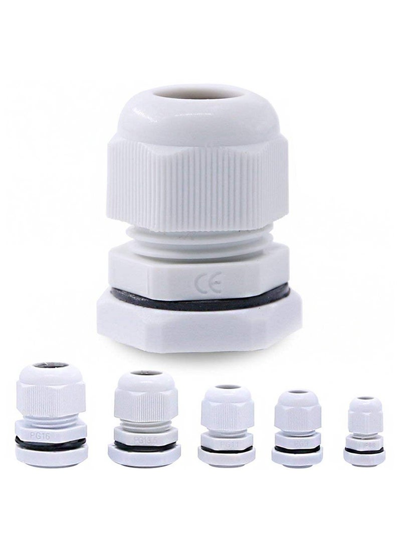 Hilitchi Hilitchi 30pc Nylon Plastic Adjustable 3513mm Waterproof Cable Connector Glands  PG7 PG9 PG11 PG135 PG16 Gray 