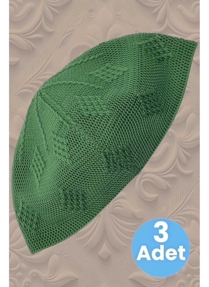Hızırım 3-Piece Woven Knitted Patterned Skullcap Quality Prayer Cap  - Image 2