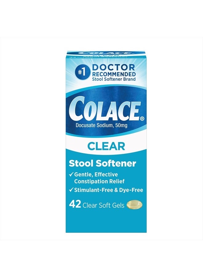 COLACE Clear Stool Softener Soft Gel Capsules Constipation Relief 50mg Docusate Sodium Doctor Recommended 42ct - Image 1