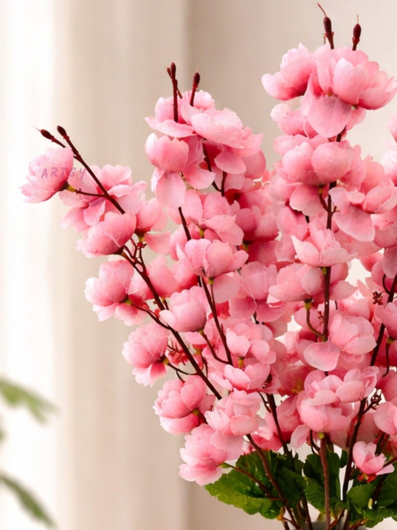 ARTSY Artificial Cherry Blossom Flower Bunch | Pink Faux Silk Flower Stick for Vase, Home Decor, Wedding & Party Decoration | 55 cm Reusable Realistic Flowers (1 Piece), Babypink | - Image 2