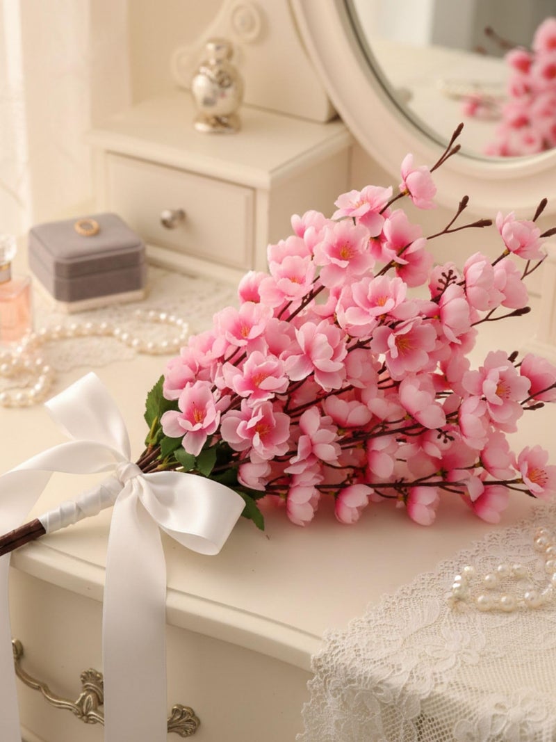 ARTSY Artificial Cherry Blossom Flower Bunch | Pink Faux Silk Flower Stick for Vase, Home Decor, Wedding & Party Decoration | 55 cm Reusable Realistic Flowers (1 Piece), Babypink | - Image 4