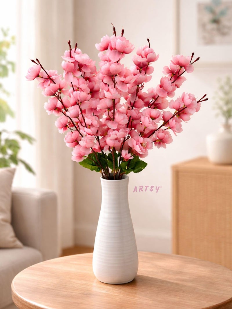 ARTSY Artificial Cherry Blossom Flower Bunch | Pink Faux Silk Flower Stick for Vase, Home Decor, Wedding & Party Decoration | 55 cm Reusable Realistic Flowers (1 Piece), Babypink | - Image 1