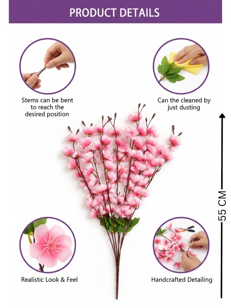 ARTSY Artificial Cherry Blossom Flower Bunch | Pink Faux Silk Flower Stick for Vase, Home Decor, Wedding & Party Decoration | 55 cm Reusable Realistic Flowers (1 Piece), Babypink | - Image 5
