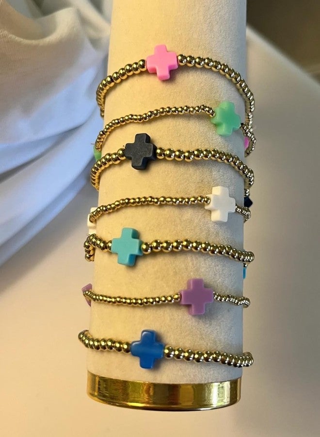 Dcfywl731 Gold Bracelets for Women Stack Non Tarnish Cross Pearl Stretch Beaded Bracelets Jewelry Birthday Valentines Day Gifts for Women Easter Basket Stuffers - Image 4