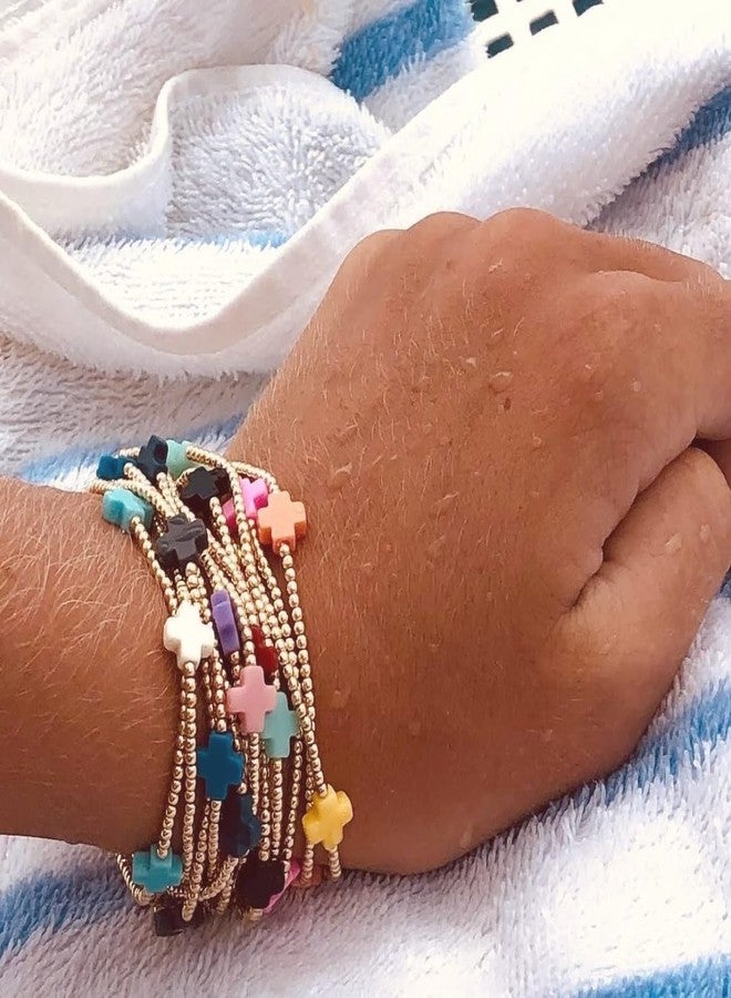 Dcfywl731 Gold Bracelets for Women Stack Non Tarnish Cross Pearl Stretch Beaded Bracelets Jewelry Birthday Valentines Day Gifts for Women Easter Basket Stuffers - Image 5