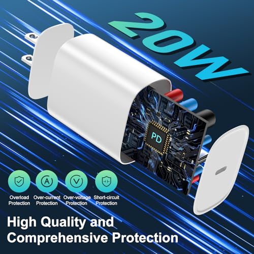 DiHines Phone 14 13 12 11 Fast Charger,6FT Long Fast Charging Lightning Cable with 20W USB C Charger Block for Phone 14/14 Pro Max/13/13 Pro Max/12/12 Pro Max/11/11Pro/XS/Max/XR/X,Pad,White - Image 4
