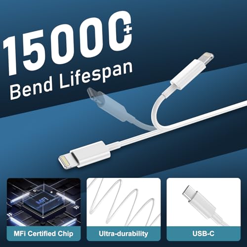 DiHines Phone 14 13 12 11 Fast Charger,6FT Long Fast Charging Lightning Cable with 20W USB C Charger Block for Phone 14/14 Pro Max/13/13 Pro Max/12/12 Pro Max/11/11Pro/XS/Max/XR/X,Pad,White - Image 5