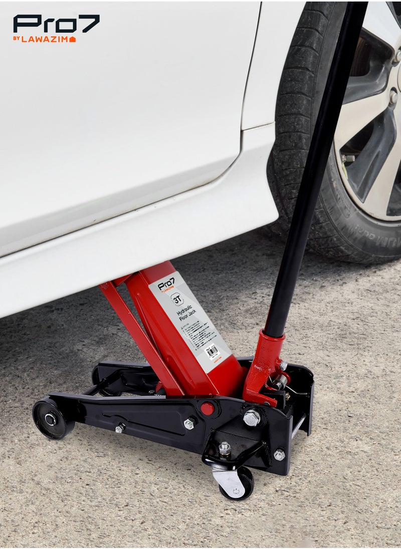 Pro7 Heavy Duty Hydraulic Car Jack -3Ton Capacity- Heavy Duty with High Lifting Range and Smooth Operation for Easy Maneuvering - for Automotive Vehicle Maintenance, Tire Changing, Auto Repair