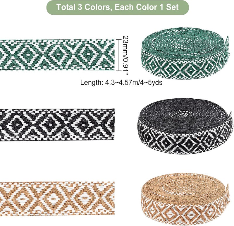 كلاراكو Klarako 3 ألوان 7/8 بوصة شريط جاكار حافة، 5 ياردات بوهو مطرز الدانتيل حافة شريط منسوج هندسي عتيق شريط تحيز النسيج DIY الملابس قبعة من القش حقيبة الخياطة الحرفية الملحقات ديكور عيد الميلاد - Image 4