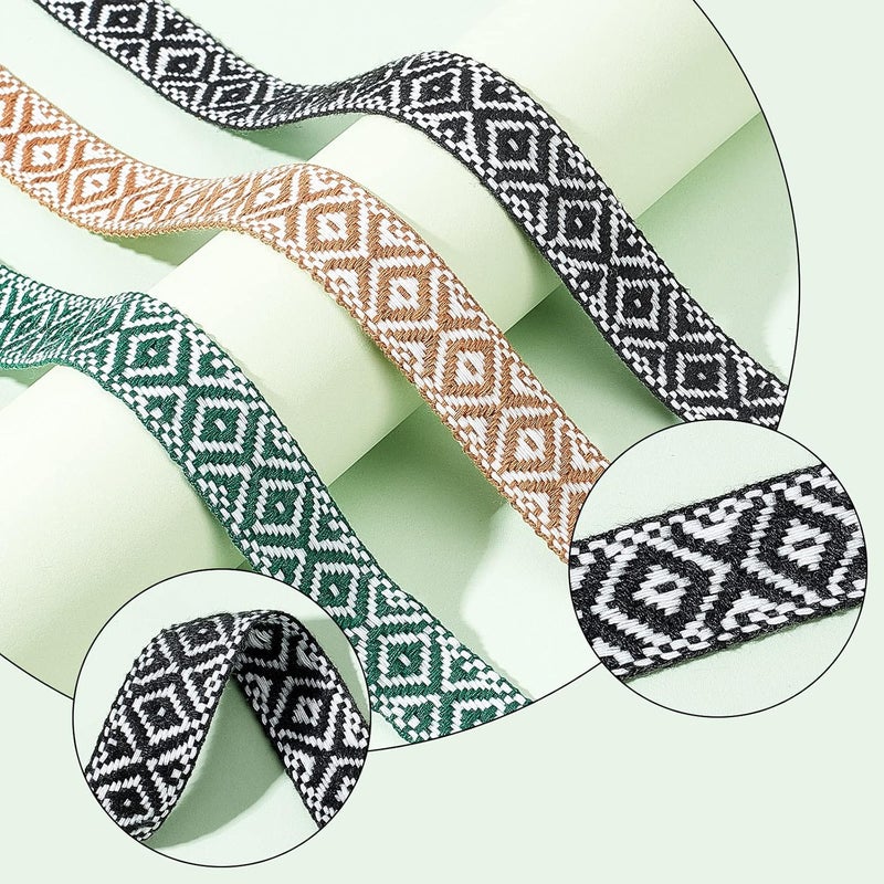 كلاراكو Klarako 3 ألوان 7/8 بوصة شريط جاكار حافة، 5 ياردات بوهو مطرز الدانتيل حافة شريط منسوج هندسي عتيق شريط تحيز النسيج DIY الملابس قبعة من القش حقيبة الخياطة الحرفية الملحقات ديكور عيد الميلاد - Image 3