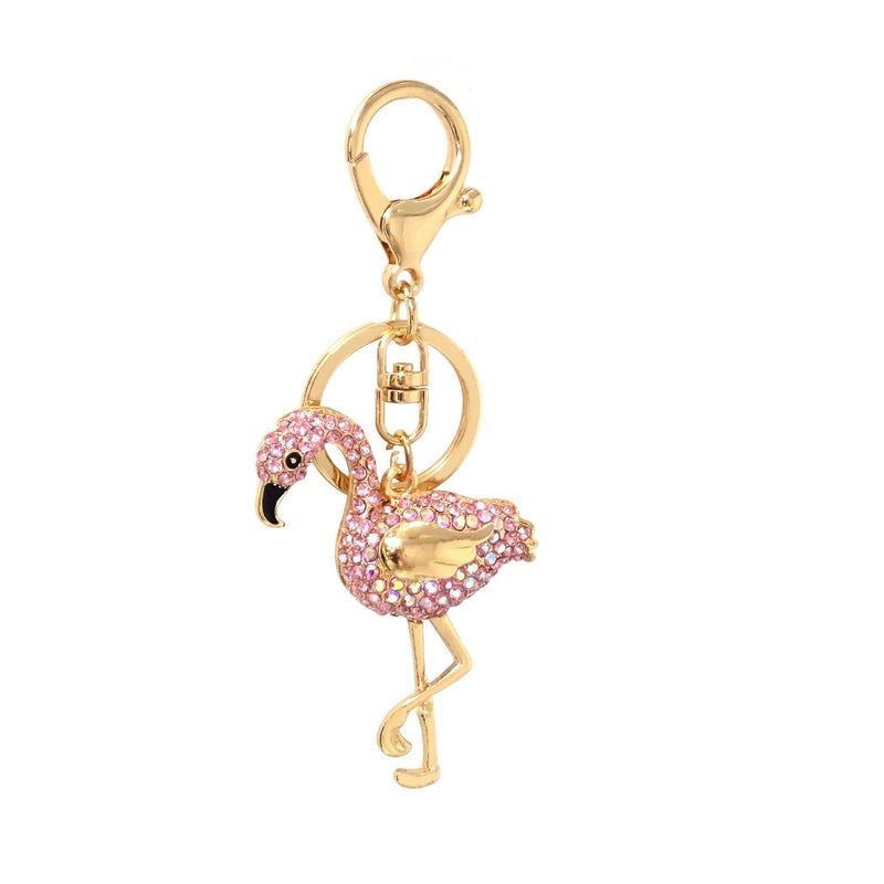 Honbay 1PCS Rhinestone Flamingo Keychain Sparkling Bird Keyring Decor Pendant in A Box for Bag Purse Wallet