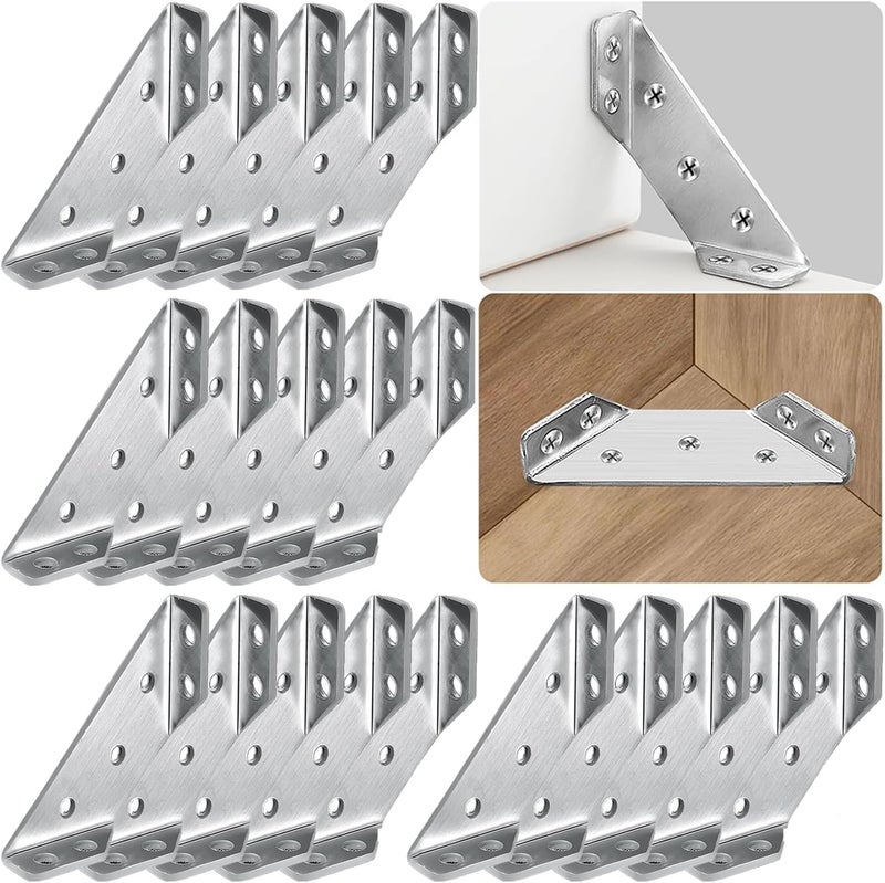 Luckam 20Pcs Universal Stainless Steel Furniture Corner Connector, Trapeziform Brackets, Corner Braces, Corner Bracket for Wood, Shelf Supports, Shelving Brackets Heavy Duty - Image 1