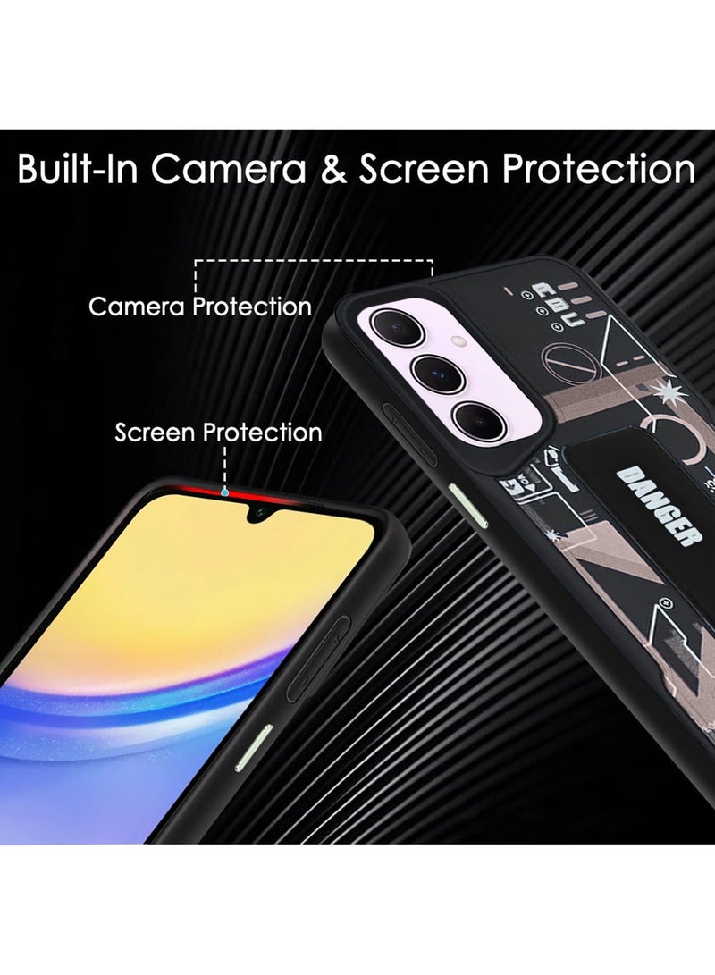 Techie غطاء خلفي سيليكوني للأزياء الجمالية مع مقبض يد مغناطيسي وحامل لهاتف سامسونج جالاكسي A15 - أسود/أسود - Image 5