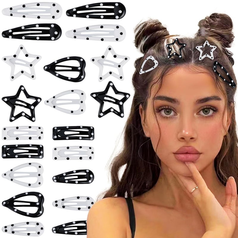 ZLSPTK 20PCS Star Hair Clips Y2k Hair Accessories for Women Black White Polka Dot Cute Hair Pins for Girls Star Barrettes Non Slip Kawaii Snap Hair Clips Small for Styling Festival Accessories - Image 1