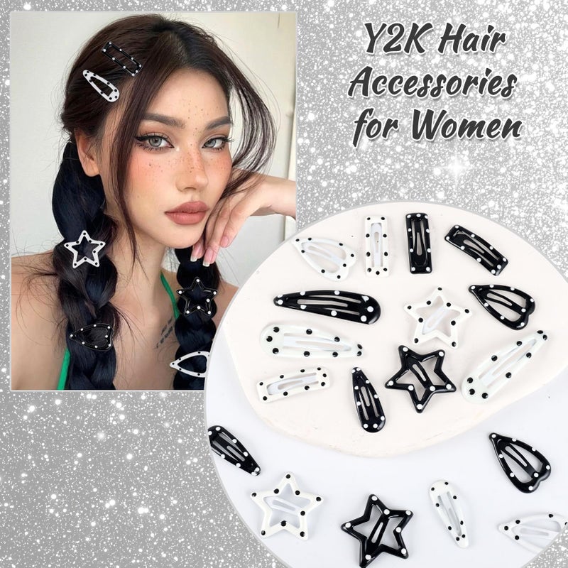 ZLSPTK 20PCS Star Hair Clips Y2k Hair Accessories for Women Black White Polka Dot Cute Hair Pins for Girls Star Barrettes Non Slip Kawaii Snap Hair Clips Small for Styling Festival Accessories - Image 2