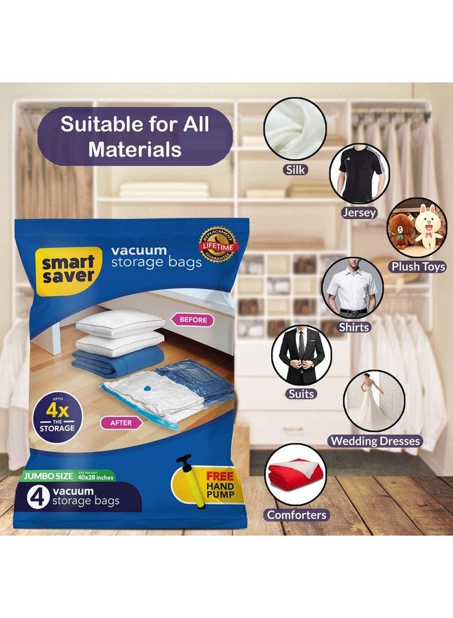 Smart Saver 4 Jumbo Smart Saver Vacuum Bags for Travel, Space Saver Bags Compression Storage Bags for Clothes, Bedding, Pillows, Comforters, Blankets Storage Vacuum Sealer Bags for Clothes Storage, Vaccine Sealed Compression Airtight Reusable Packing Ziplock Bag with Travelling Hand Pump - Size-(70x100cm)  - Image 5