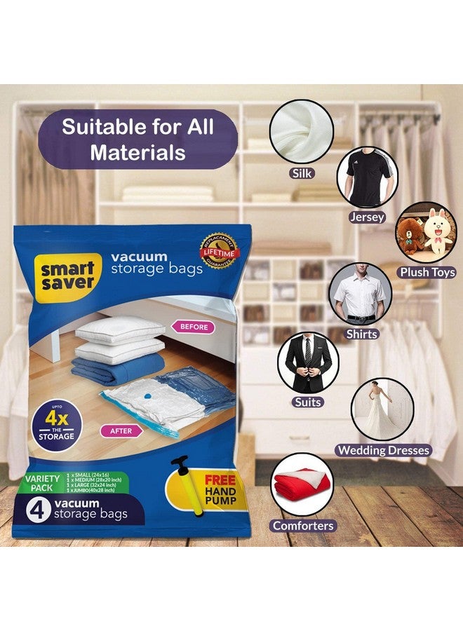 Smart Saver 4 Jumbo Smart Saver Vacuum Bags for Travel, Space Saver Bags Compression Storage Bags for Clothes, Bedding, Pillows, Comforters, Blankets Storage Vacuum Sealer Bags for Clothes Storage, Vaccine Sealed Compression Airtight Reusable Packing Ziplock Bag with Travelling Hand Pump - Size-(70x100cm)  - Image 4