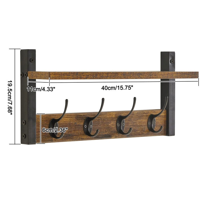 YMYNY Coat Rack Shelf Wall Mounted, Coat Hooks Set of 2, Entryway Coat Hanger with 8 Hooks, 31.5" Wall Floating Shelf with Hat Rack, for Kitchen, Bedroom, Bathroom, Rustic Brown UHWS001H-2 - Image 5