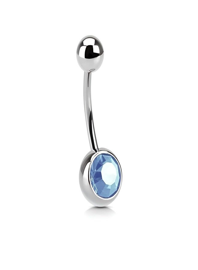 GLOBELLE Stainless Steel Round Belly Button Navel Ring for Women and Girls (KPJ 101) 1pcs (LIGHT BLUE) - Image 1