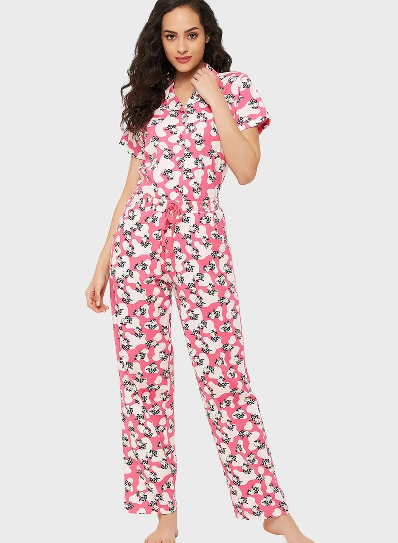Clovia Printed Shirts & Pyjama Set