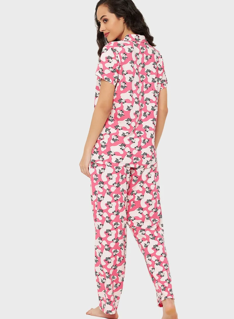 Clovia Printed Shirts & Pyjama Set