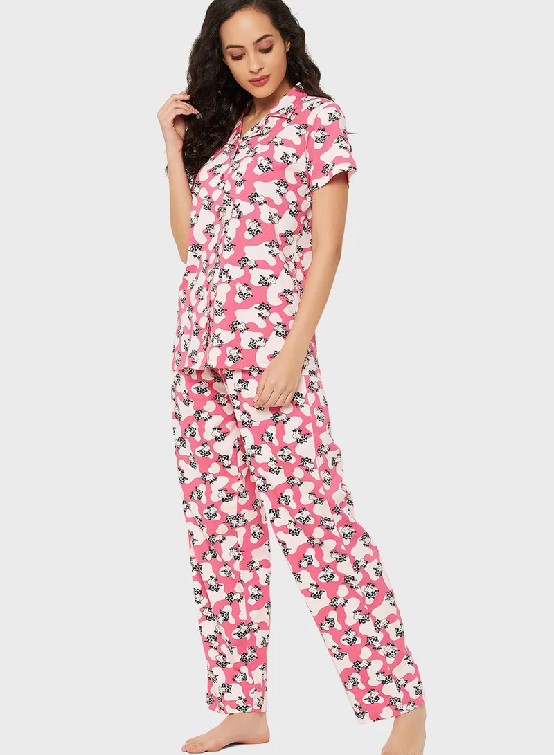 Clovia Printed Shirts & Pyjama Set