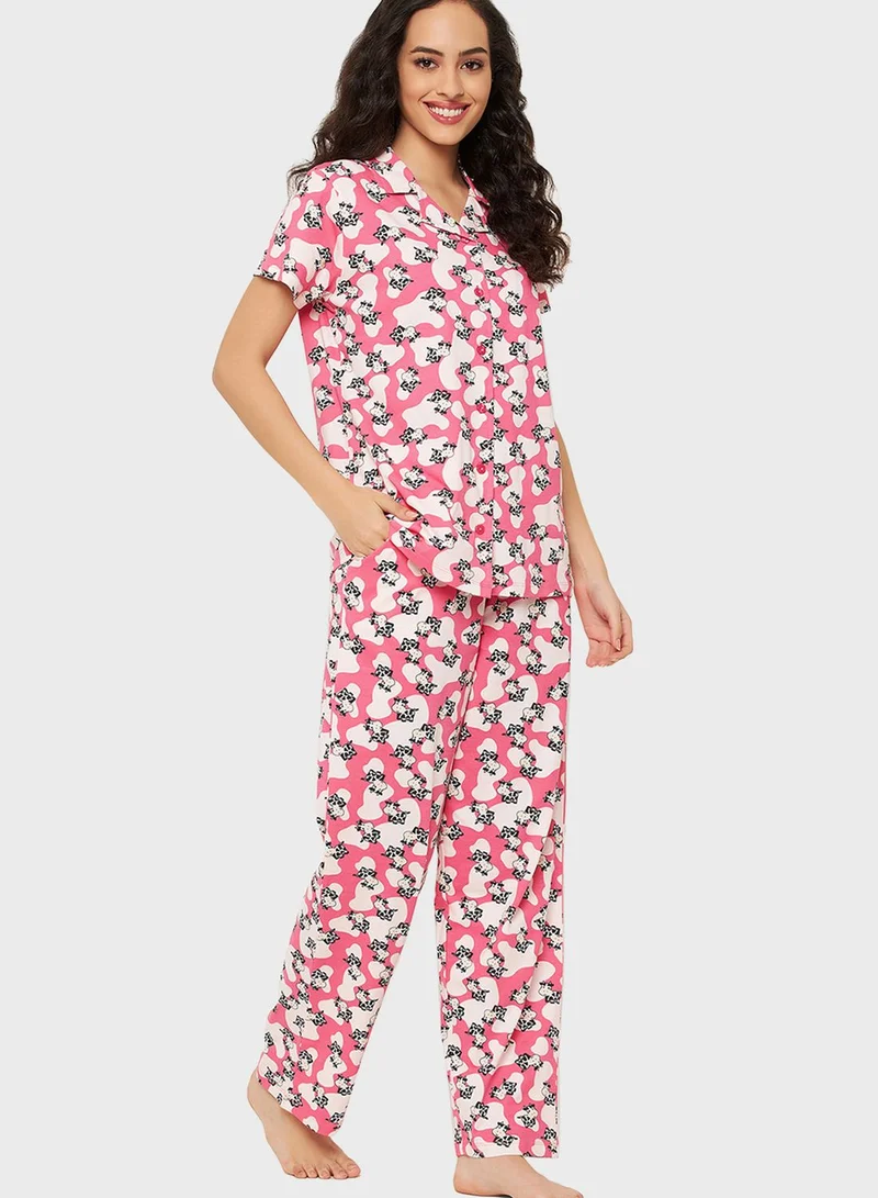 Clovia Printed Shirts & Pyjama Set