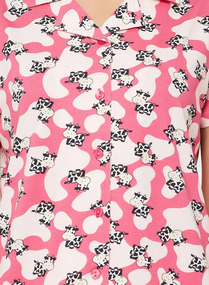 Clovia Printed Shirts & Pyjama Set