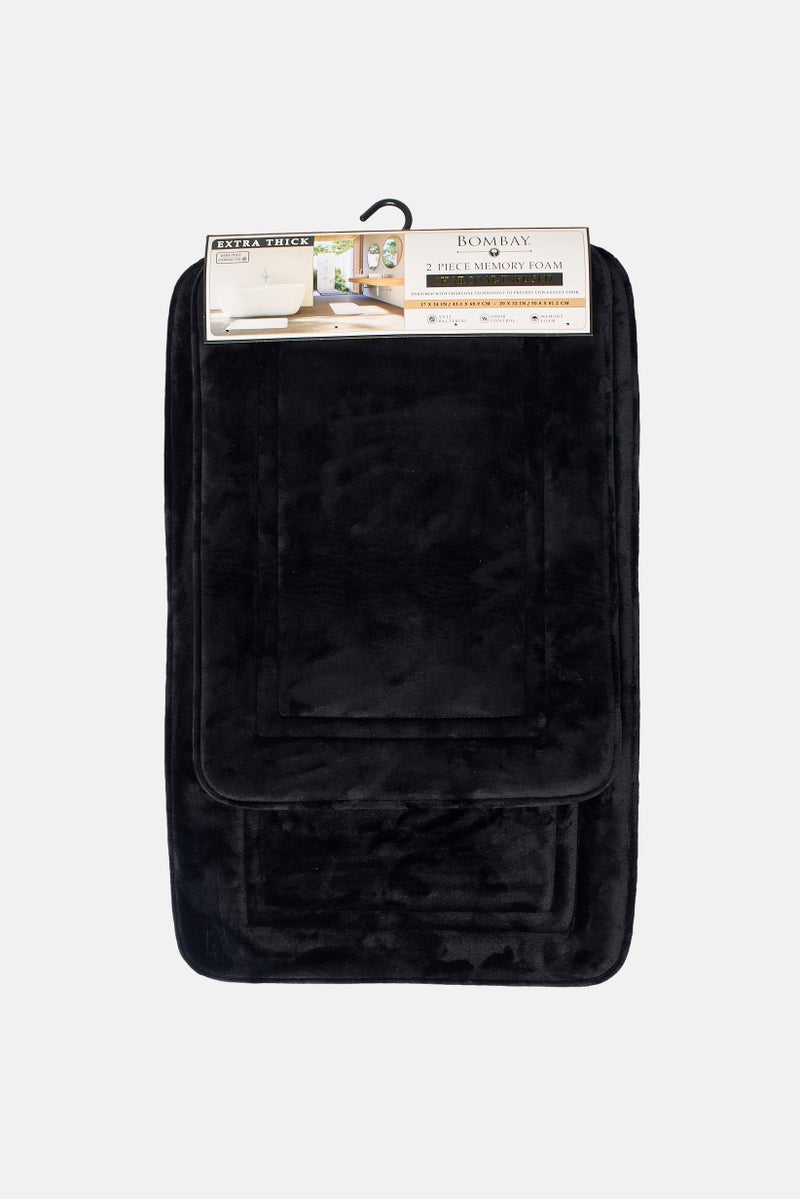 Bombay 2 Pieces Charcoal Infused Bath Rugs Set, Black  - Image 1