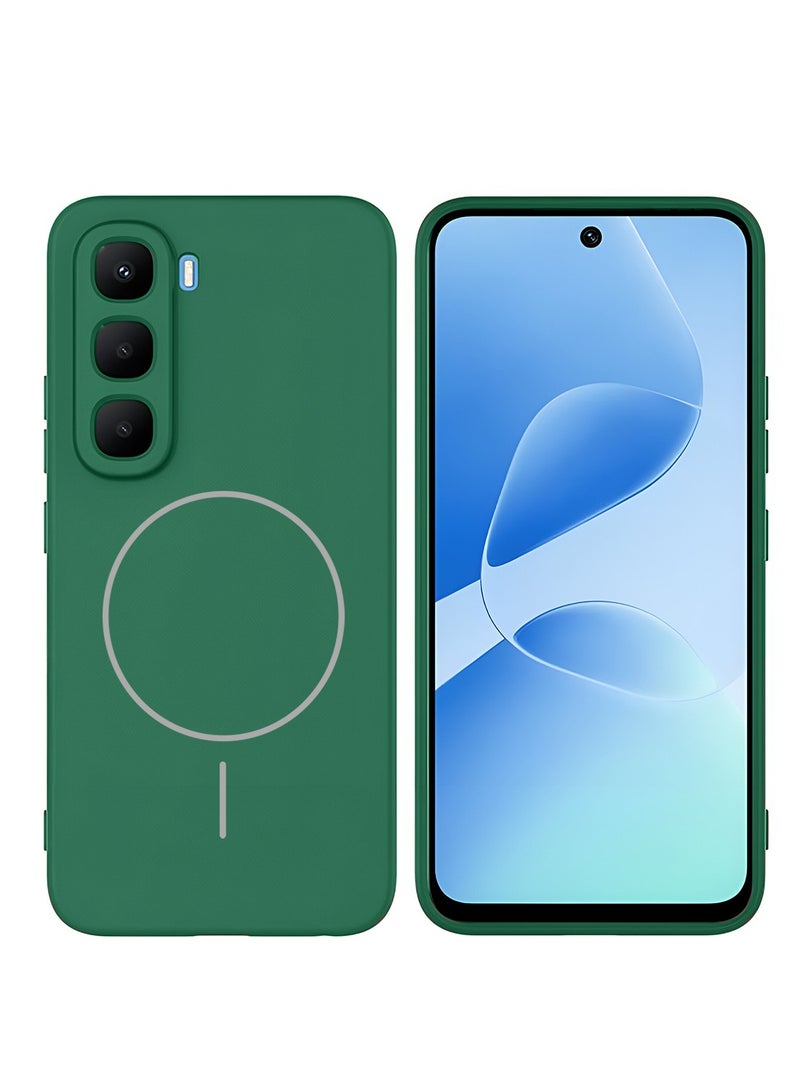 دبليو تيك غلاف حالة رقيق متوافق مع حلقة ماغ سيف من السيليكون السائل الفاخر Infinix Hot 60 Pro+ 2025 - أخضر داكن - Image 1