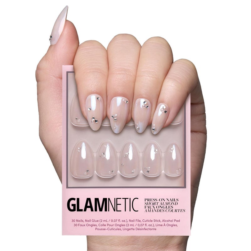 Glamnetic Press On Nails - First Dance | Nude Short Almond Fake Nails with Glossy Glazed Finish, Salon Quality | 15 Sizes - 30 Nail Kit with Glue - Image 1