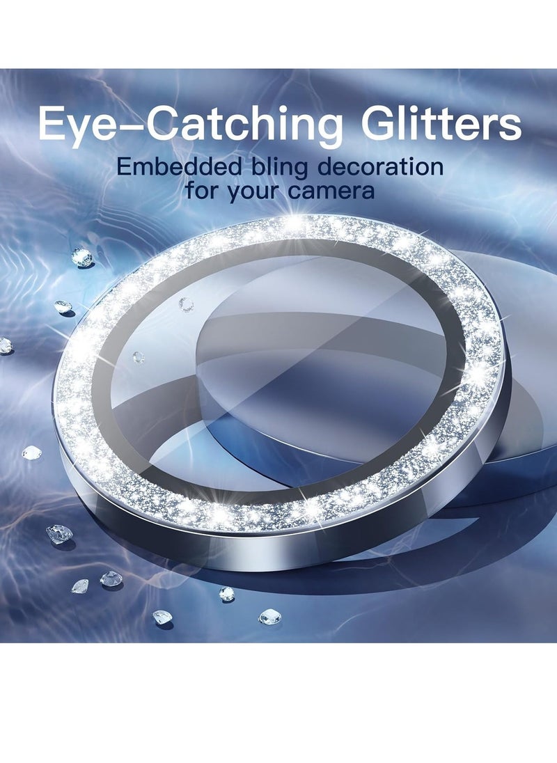 Raxoom Camera Lens Protector for iPhone 15 Pro 6.1-Inch and iPhone 15 Pro Max 6.7-Inch, Bling Glitter Individual 9H Tempered Glass Metal Ring Cover, HD Clear, 3-Pack (Blue Titanium) - Image 2