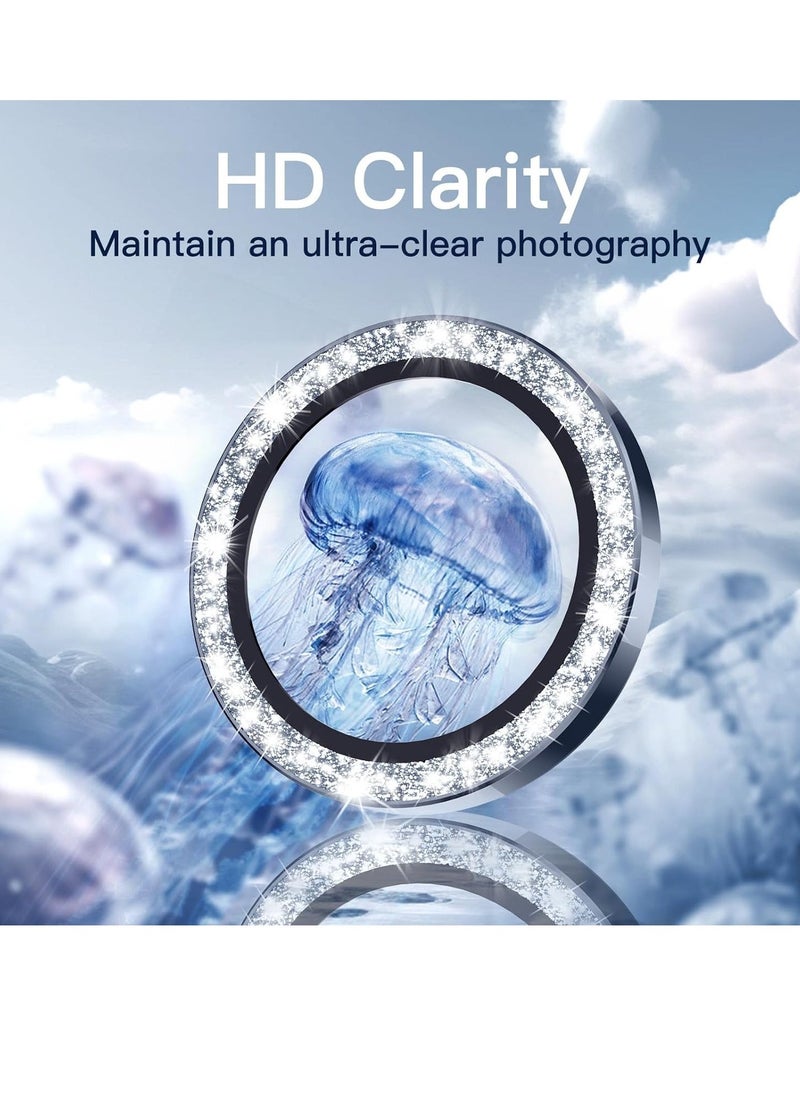 Raxoom Camera Lens Protector for iPhone 15 Pro 6.1-Inch and iPhone 15 Pro Max 6.7-Inch, Bling Glitter Individual 9H Tempered Glass Metal Ring Cover, HD Clear, 3-Pack (Blue Titanium) - Image 3