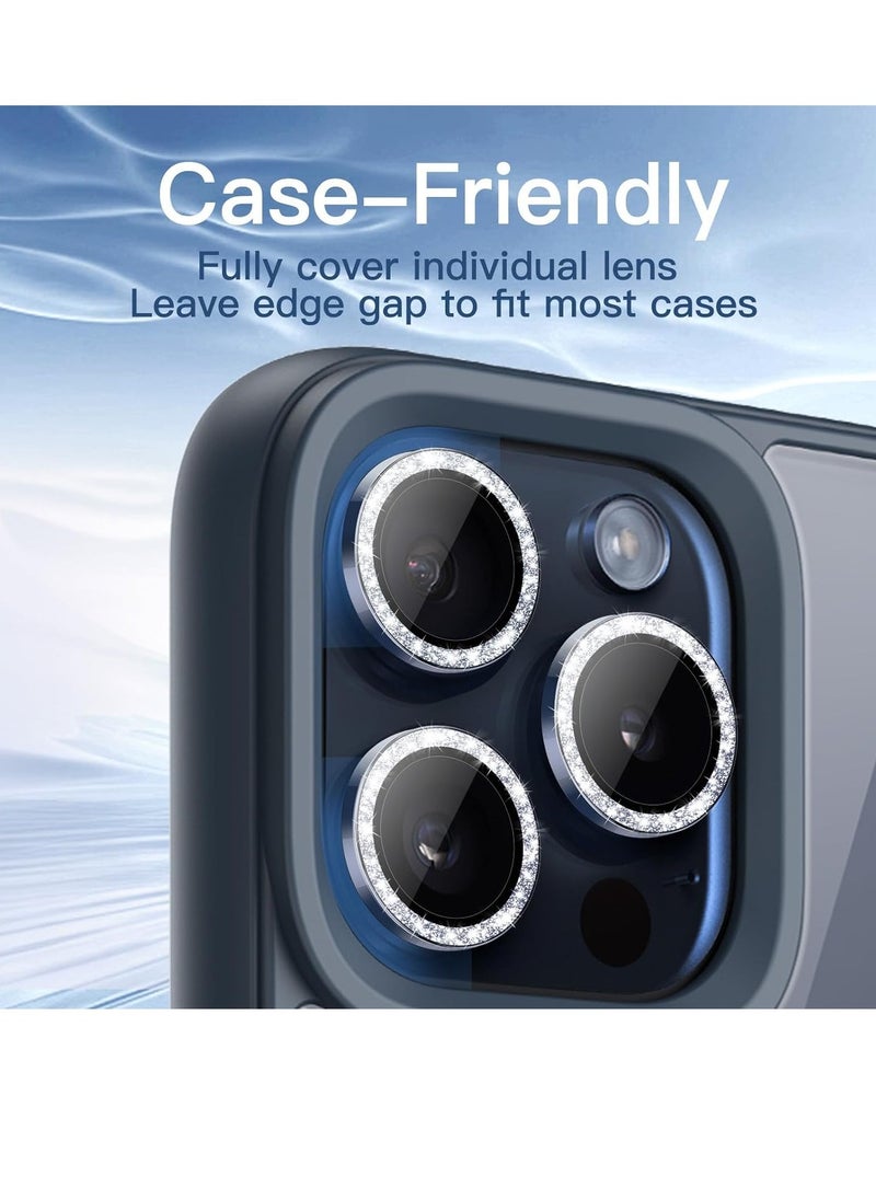 Raxoom Camera Lens Protector for iPhone 15 Pro 6.1-Inch and iPhone 15 Pro Max 6.7-Inch, Bling Glitter Individual 9H Tempered Glass Metal Ring Cover, HD Clear, 3-Pack (Blue Titanium) - Image 5