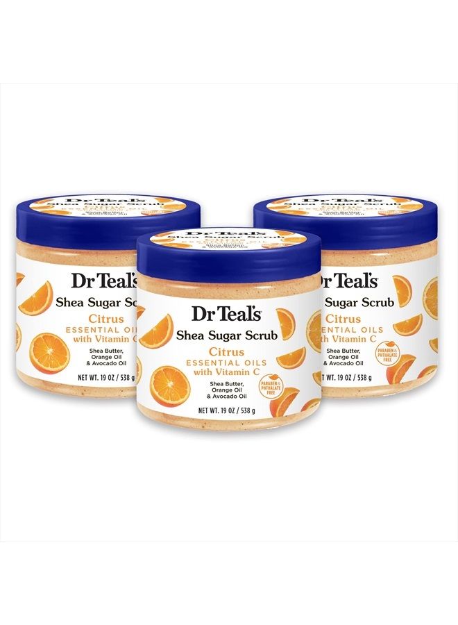 Dr Teal's Shea Sugar Body Scrub, Citrus with Essential Oils & Vitamin C, 19 oz (Pack of 3)  - Image 1