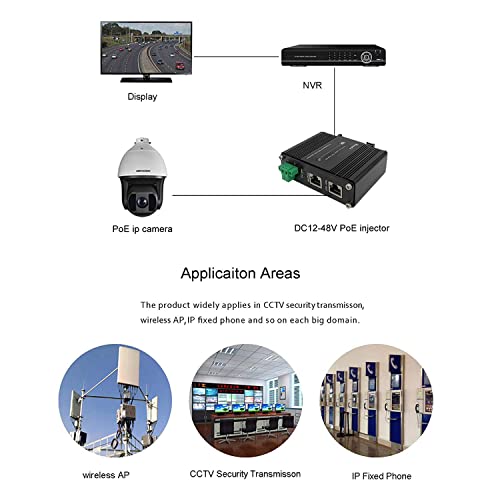 Hereta Hardened Industrial Gigabit PoE+ Injector 12-48VDC Input with DIN-Rail and Wall Mount Connecting The IEEE 802.3 af/at PoE Device (30W) - Image 4