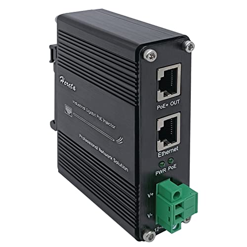 Hereta Hardened Industrial Gigabit PoE+ Injector 12-48VDC Input with DIN-Rail and Wall Mount Connecting The IEEE 802.3 af/at PoE Device (30W) - Image 1