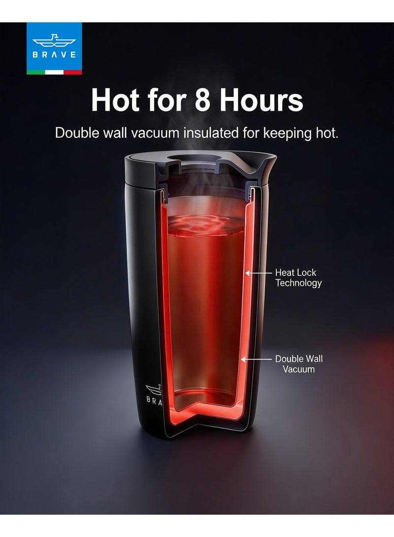 Brave Insulated Travel Mug 350ml Stainless Steel Coffee Cup with Push Button Lid, Double Wall Vacuum Flask Thermos, Leakproof Tumbler for Hot & Cold Drinks, Keeps Hot 8 Hours Cold 24 Hours, Portable Durable Coffee Tea Water Mug, Cup Holder Friendly Travel Tumbler (Black) - Image 5