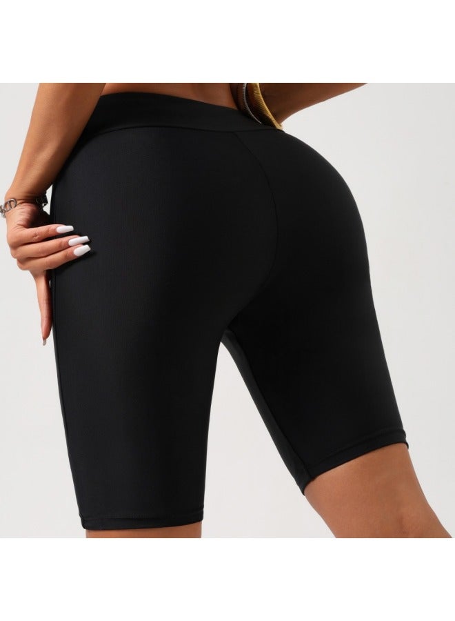 إسكدنيا Solid Color Women's Swimming Trunks Flat Angle Swimming Trunks Swimming Wading Sports European And American Fashion Five-point Swimming Trunks-Color:Black- - Image 5