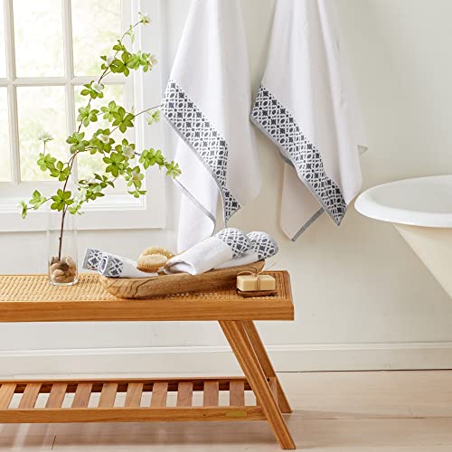 Market & Place 100% Cotton Luxury Bath Towel Set | Super Soft and Highly Absorbent | Textured Decorative Border | Includes 4 Bath Towels | Nitra Collection (White/Dark Grey) - Image 3