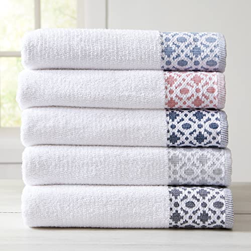 Market & Place 100% Cotton Luxury Bath Towel Set | Super Soft and Highly Absorbent | Textured Decorative Border | Includes 4 Bath Towels | Nitra Collection (White/Dark Grey) - Image 4