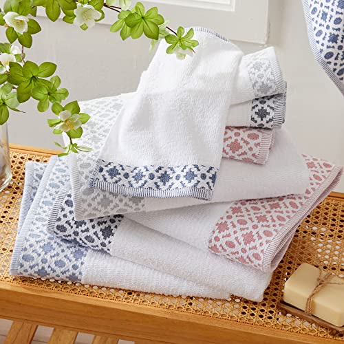 Market & Place 100% Cotton Luxury Bath Towel Set | Super Soft and Highly Absorbent | Textured Decorative Border | Includes 4 Bath Towels | Nitra Collection (White/Dark Grey) - Image 2